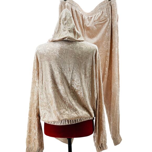 PLUS SIZE 2X champagne cream velvet jogger track loungewear pant set NWT B37 - Picture 2 of 11